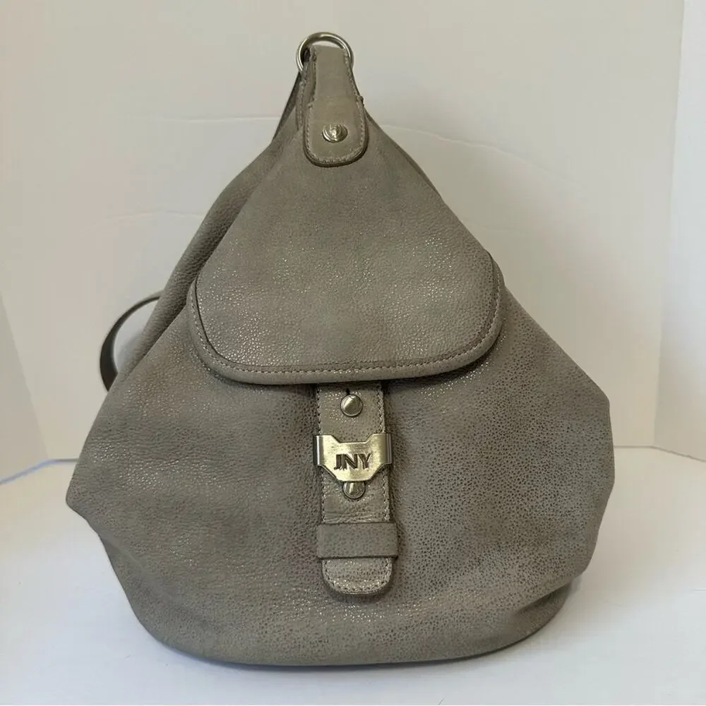 Vintage 90s Jones NY Triangle Leather Backpack Rock Stone Gray Convertible Bag